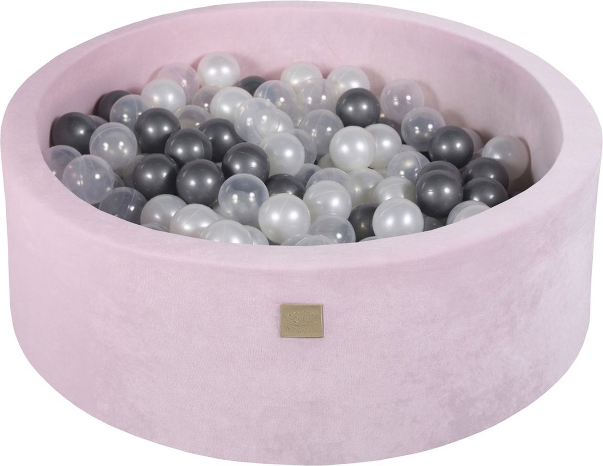 Ronde ballenbak VELVET 90x30 - Poeder Roze incl 200 ballen - Zilver, Wit Pearl, Transparant |  je.nl